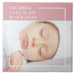 Fancy Cute Baby Photo | Pink & White | Quote  Tile<br><div class="desc">Introducing our "Joyful Moments Collection, " where happiness meets creativity! Celebrate the sheer joy and wonder of life with our stunning Pink Background Baby Photo Quote products. Whether you're shopping for yourself or searching for the perfect gift,  our collection promises to brighten your day and warm your heart.</div>