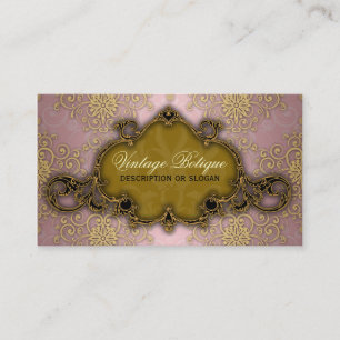 Fancy Damask Pink and Gold Botique Business Card