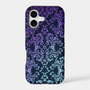 FAncy Damask Teal Blue Purple Black