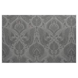 Fancy Damask with Animals - Dark Grey Fabric