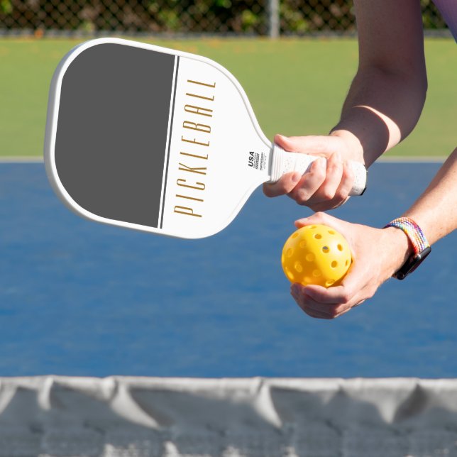 Fancy Dark Grey White Colour Block PICKLEBALL Text Paddle (Insitu)