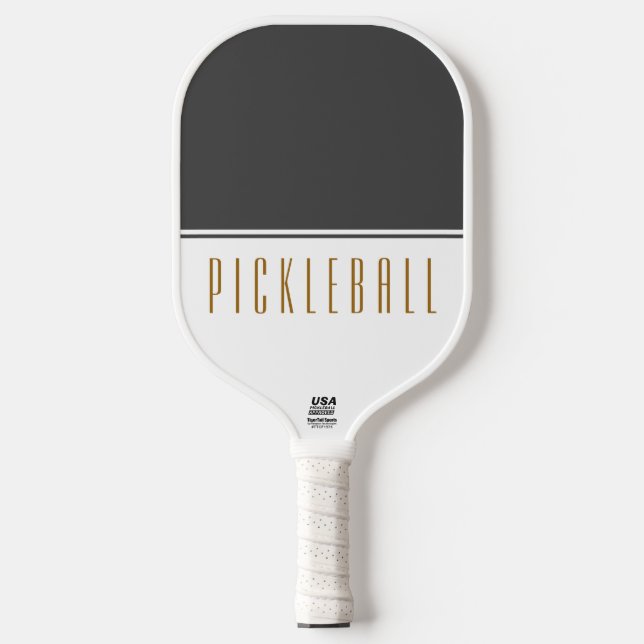 Fancy Dark Grey White Colour Block PICKLEBALL Text Pickleball Paddle (Front)