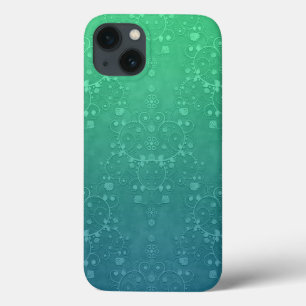 Fancy Deep Aquamarine Floral Damask Pattern iPhone 13 Case