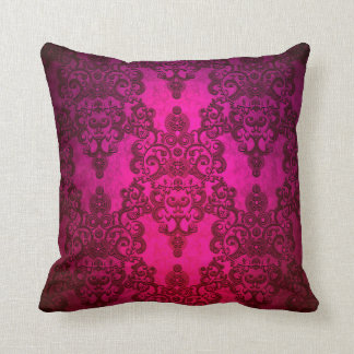 Fancy Deep Glowing Pink Damask Pattern Throw Pillow