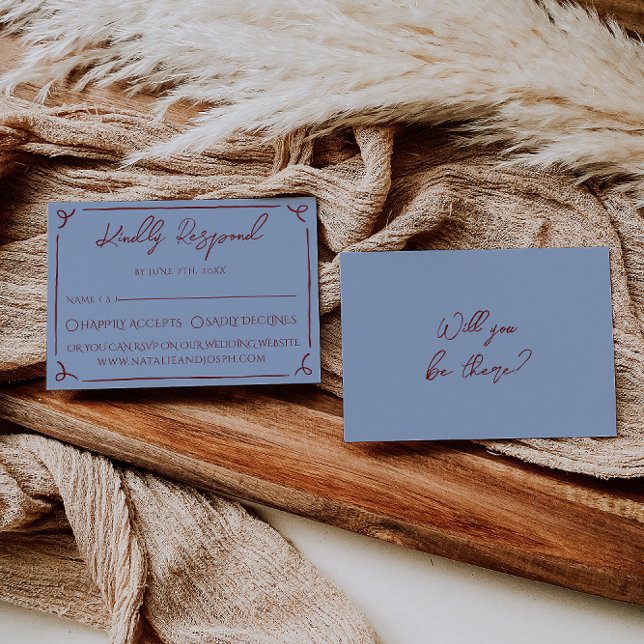 Fancy Deep Red Blue Frame Whimsy Mariage RSVP (Créateur téléchargé)