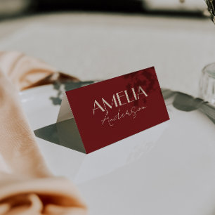 Fancy Deep Red Cream Old Money Wedding Place Cards