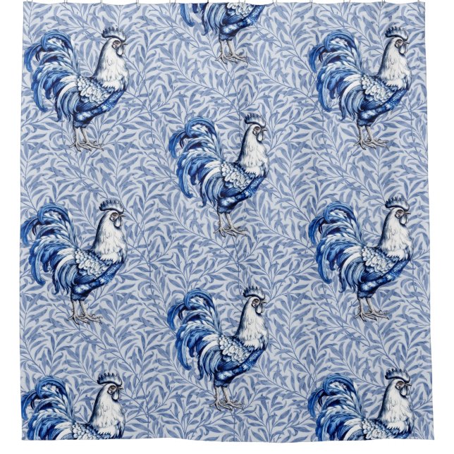 Fancy Delft Blue And White Rooster Chicken (Front)
