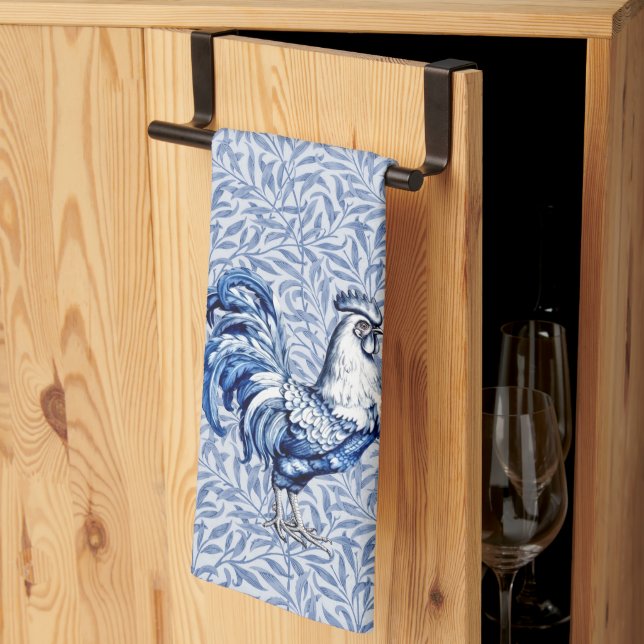 Fancy Delft Blue And White Rooster Chicken Kitchen Towel (Thirds Fold)