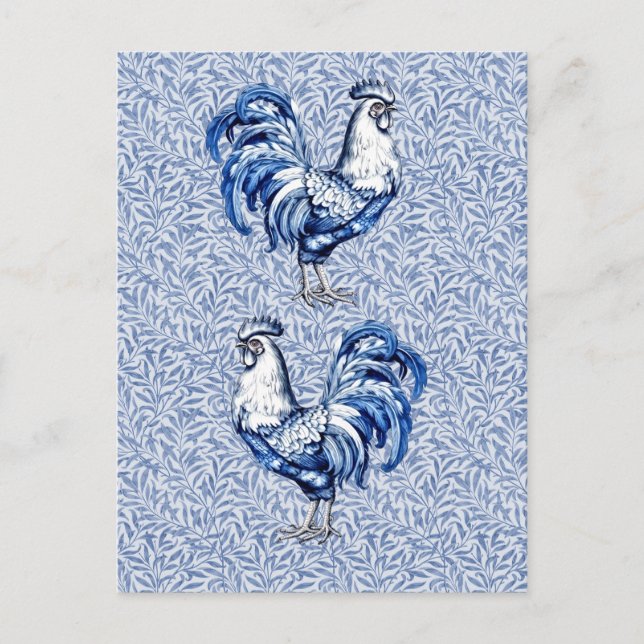Fancy Delft Blue And White Rooster Chicken Postcard (Front)