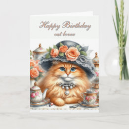 Fancy Dressed Cat Lovers Happy Birthday Card