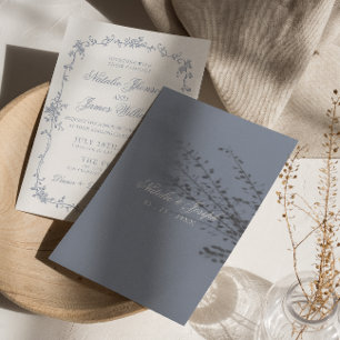 Fancy Dusty Blue Floral Boho Botanical  Wedding Invitation
