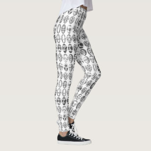 Fancy Easter Eggs Pattern Black White Leggings