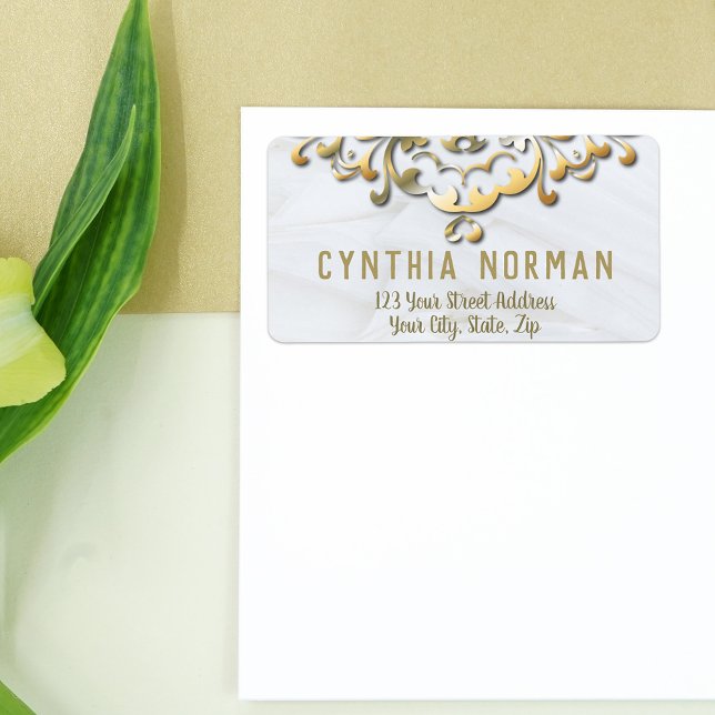 Fancy Elegant Faux Gold Baroque Border On White Label (Creator Uploaded)