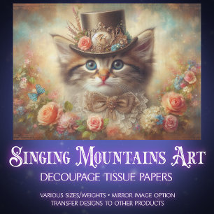 Fancy Elegant Feline Floral Decoupage  Tissue Paper