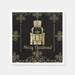 Fancy Elegant Gold Black Nutcracker Holiday Party Napkin