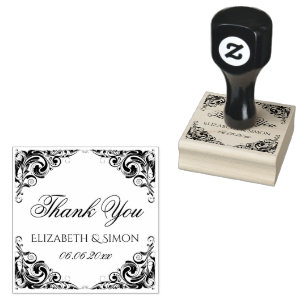 Fancy elegant ornate classic wedding thank you rubber stamp