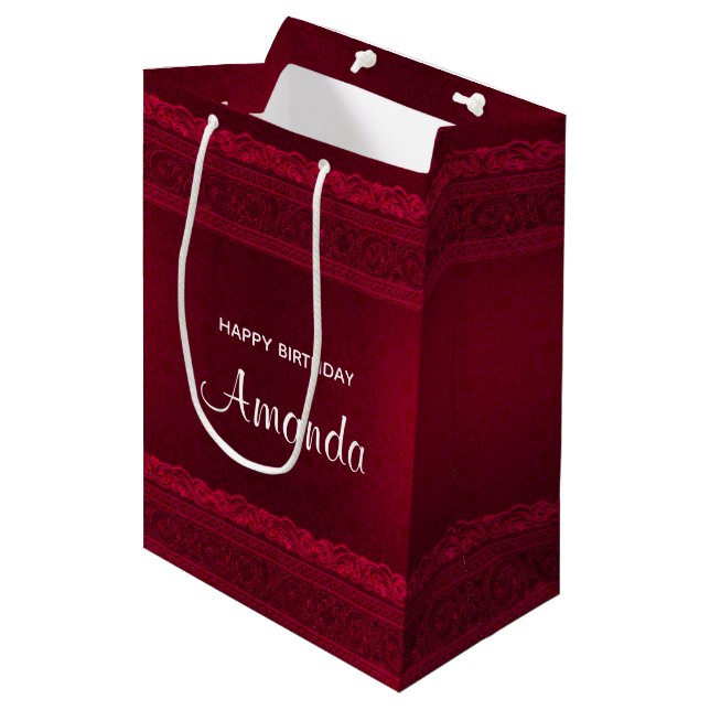 Fancy & Elegant Red Background Stylish Birthday Medium Gift Bag (Front Angled)