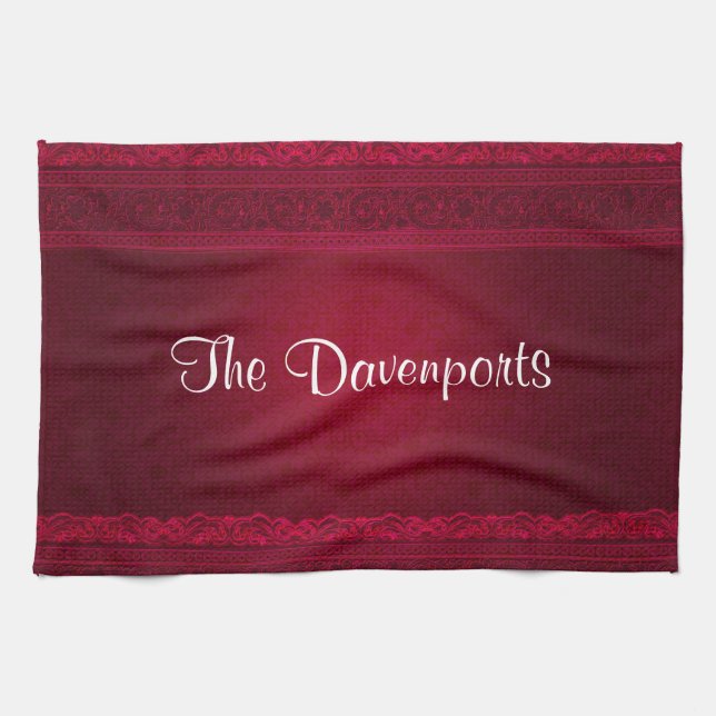 Fancy & Elegant Red Background Stylish Kitchen Towel (Horizontal)