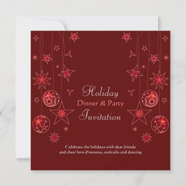 Fancy Elegant Red Christmas Decorations Invitation (Front)