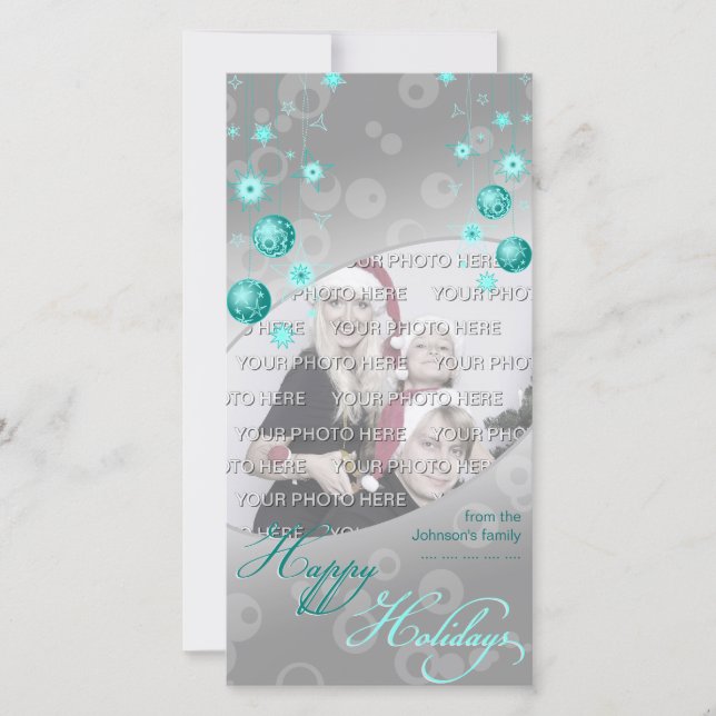 Fancy Elegant Turquoise Christmas Decorations Holiday Card (Front)