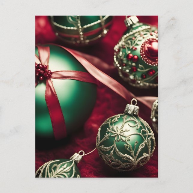 Fancy Elegant Victorian Red Green Christmas Balls Holiday Postcard (Front)