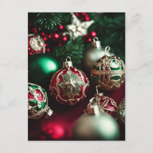 Fancy Elegant Victorian Red Green Christmas Balls Holiday Postcard