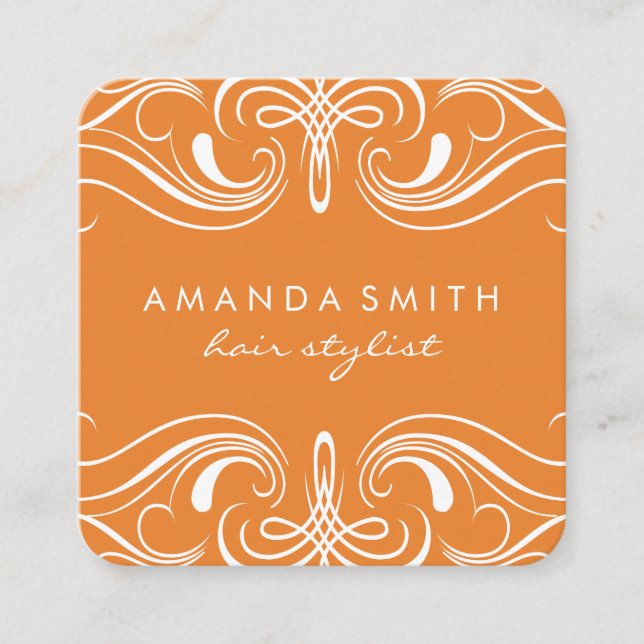 Fancy Elements Orange Square Business Card (Front)