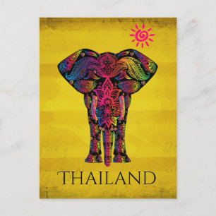 Fancy Elephant Design Bold Bright Colour   Thailan Postcard