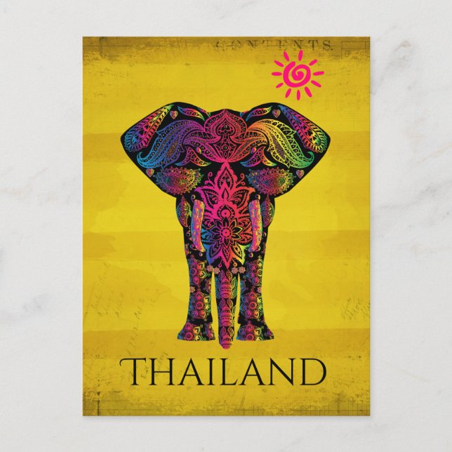 Fancy Elephant Design Bold Bright Colour | Thailan Postcard (Front)
