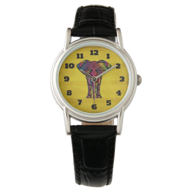 Fancy Elephant Design Bold Bright Colours Watch (Front)