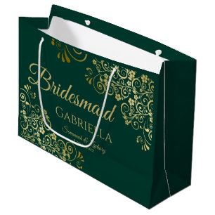 Fancy Emerald Green & Gold Elegant Bridesmaid Large Gift Bag