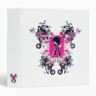 fancy emo girl kid with crossbone skull swirls binder