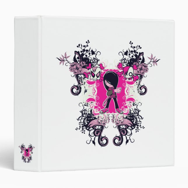fancy emo girl kid with crossbone skull swirls binder (Front/Spine)