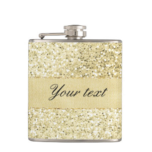 Fancy Faux Gold Glitter Personalized Hip Flask