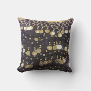 Fancy Faux Shiny Coins Gypsy Scarf Throw Pillow