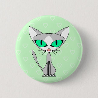 Fancy Feline - Grey and White 2 Inch Round Button