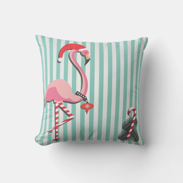 Fancy Flamingo Ready for Christmas Throw Pillow (Front)