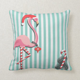 Fancy Flamingo Ready for Christmas Throw Pillow