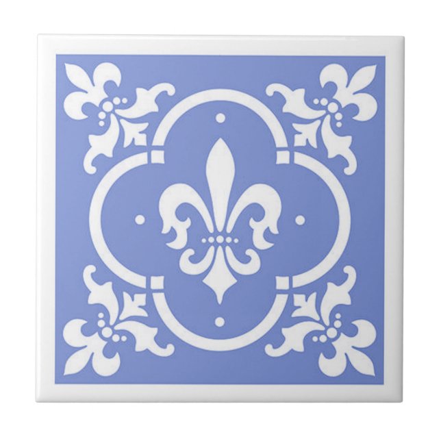 Fancy Fleur De Lis Blue Tile (Front)