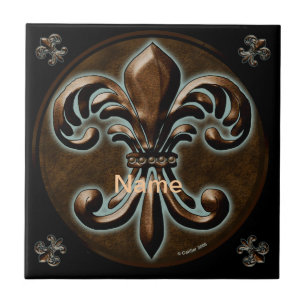 Fancy Fleur De Lis custom name tile