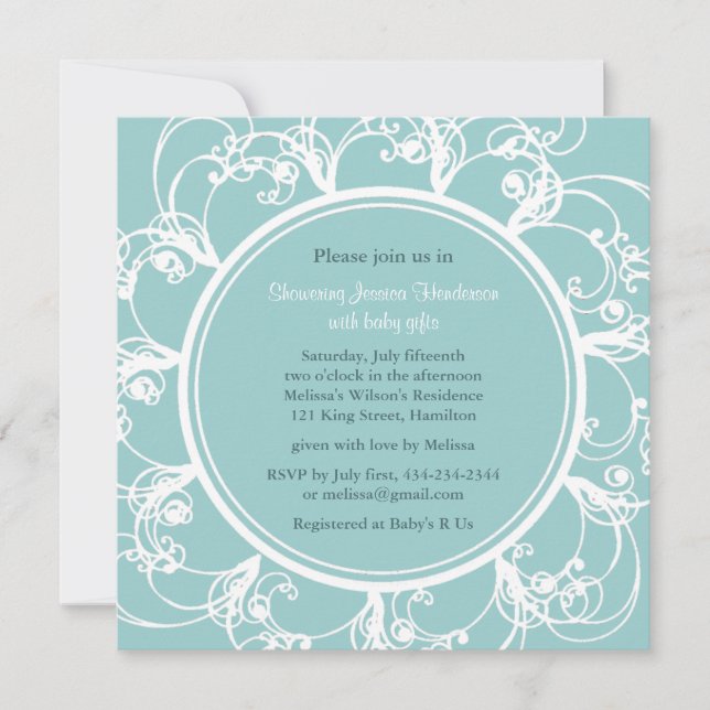 Fancy Floral Baby Shower Invite (turquoise) (Front)