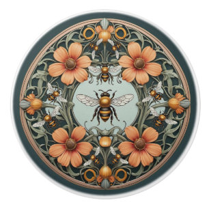 Fancy Floral Bee-utiful Bee  Ceramic Knob