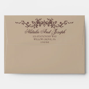 Fancy Floral Beige Burgundy Botanical Boho Wedding Envelope