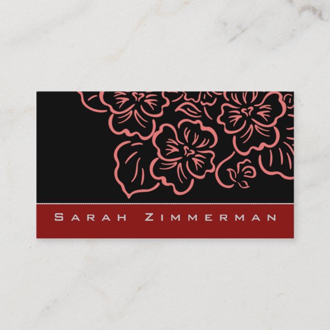 Fancy Floral Crimson Red Business Card (Front)