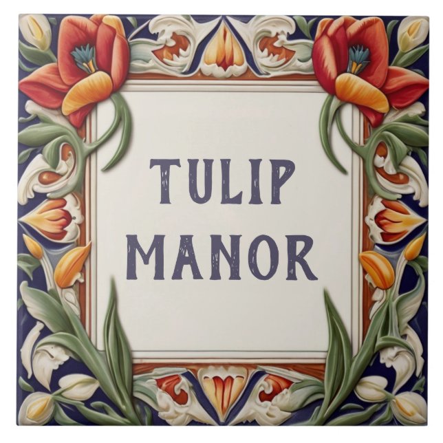 Fancy Floral Custom House Name Plate Sign Plaque Tile (Front)