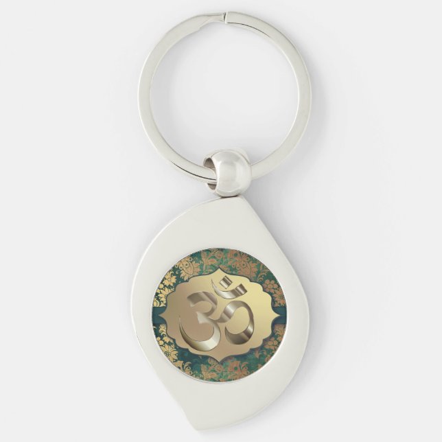 Fancy Floral Gold Om    Keychain (Front)