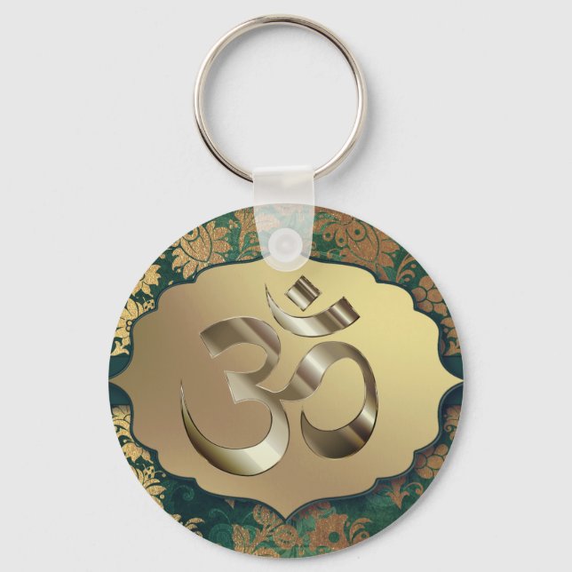Fancy Floral Gold Om   Keychain (Front)