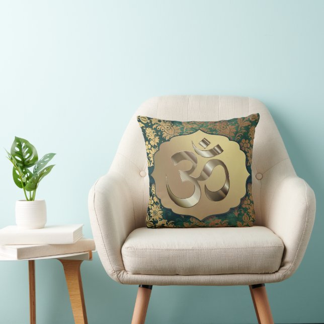 Fancy Floral Gold Om  Throw Pillow (Chair)