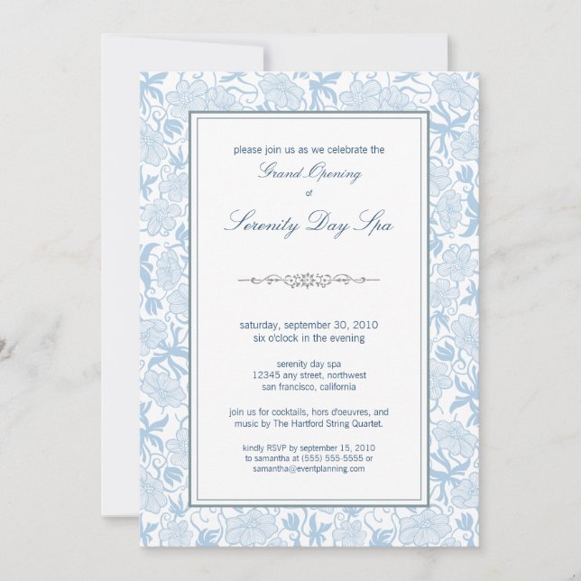 Fancy Floral Grand Opening Invitation (sky) (Front)