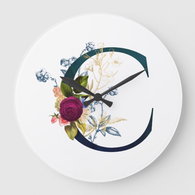Fancy Floral Letter 'C' Large Clock (Front)